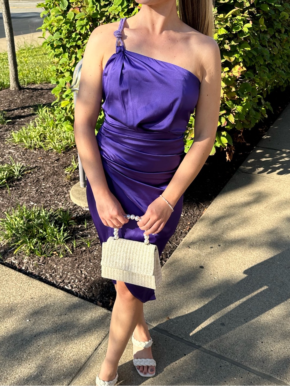 DO+BE Purple One-Shoulder Satin Cocktail Dress